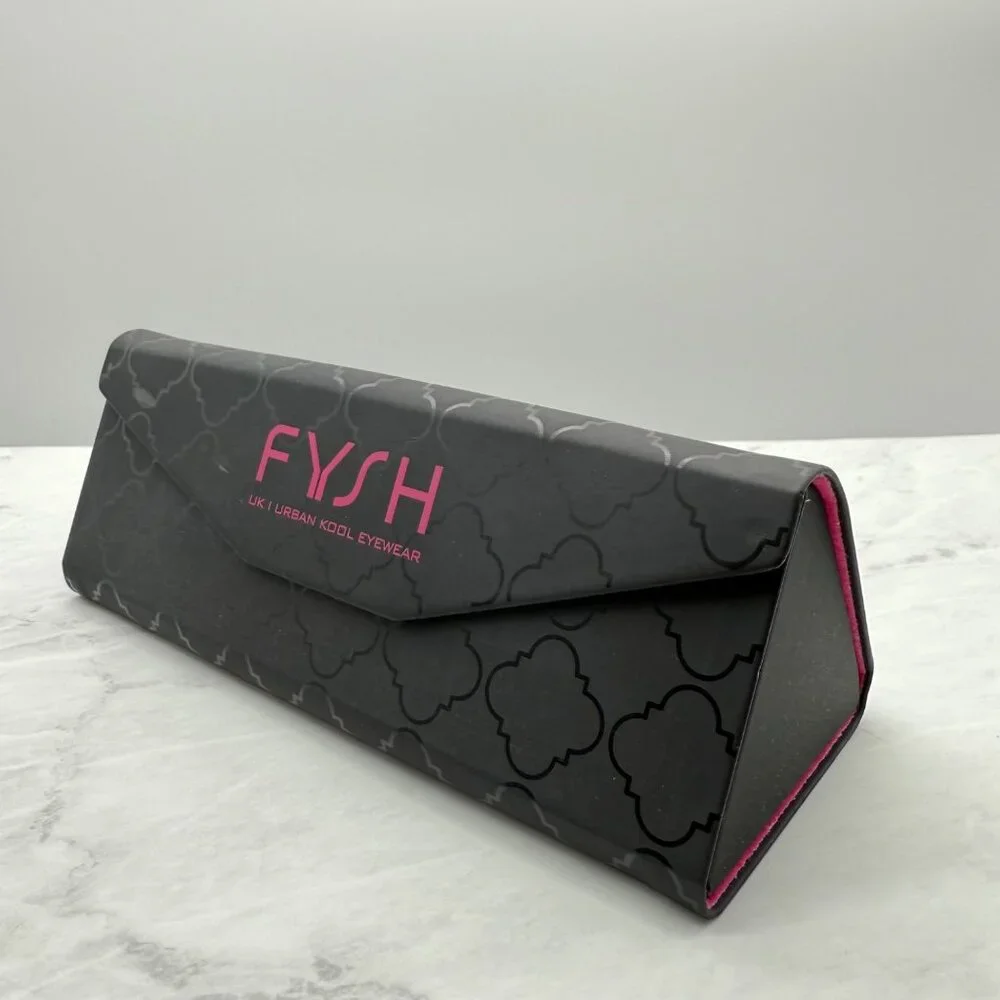 Fysh UK Urban Kool Eyewear Eyeglass Case Black Pink Magnetic Tri Fold w/ Cloth